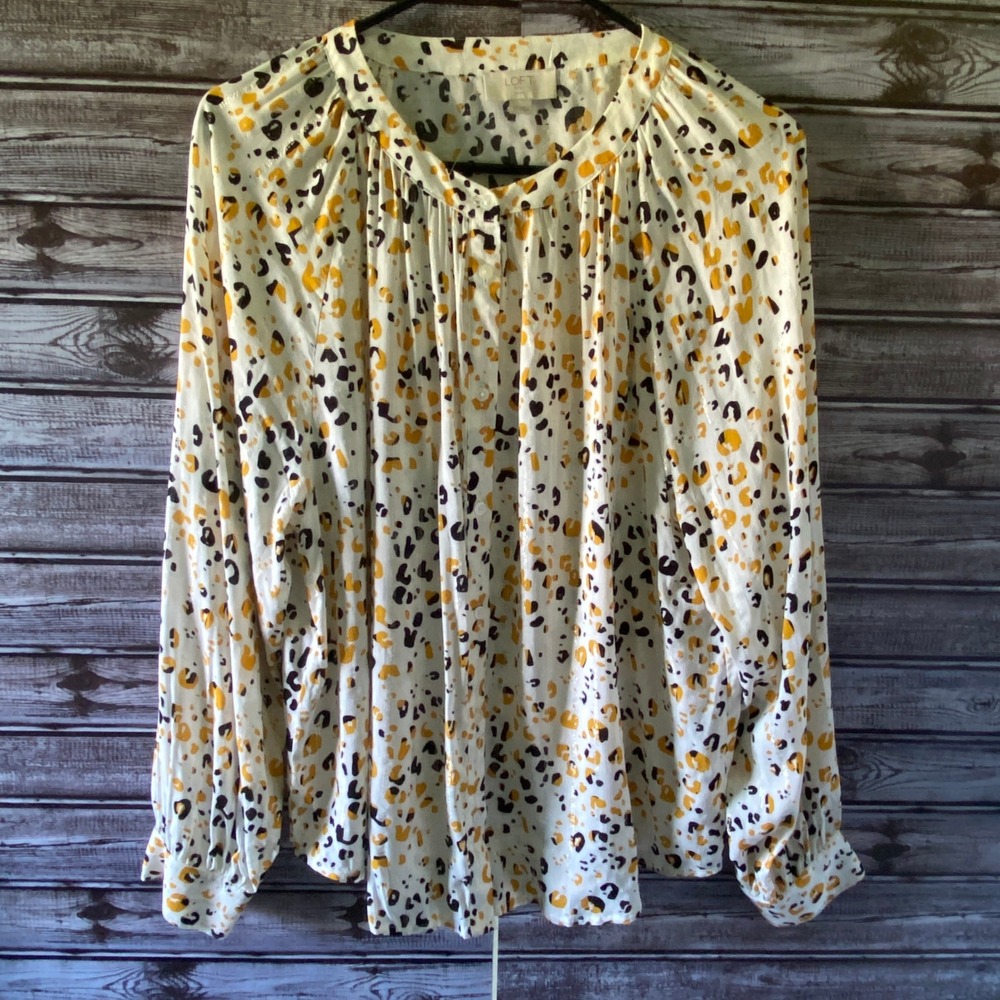 LOFT Outlet Women's‎ Long-Sleeved Button-Down Blouse Size LP White Black Yellow